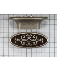 Knop 73mm oud zilver+bruin