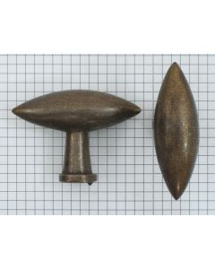 Knop ovaal puntig messing antiek 70 x 25