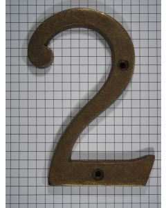 Cijfer 2, groot, messing antiek, 10 cm