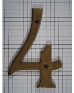 Cijfer 4, groot, messing antiek, 10 cm