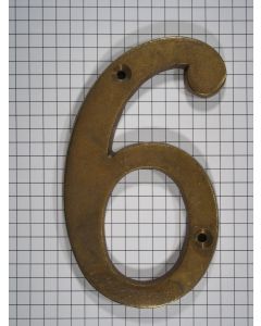 Cijfer 6, groot, messing antiek, 10 cm