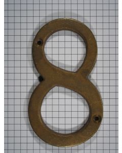 Cijfer 8, groot, messing antiek, 10 cm