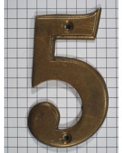 Cijfer 5, klein, messing antiek, 7 cm