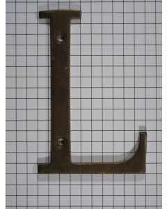 Letter L groot, messing antiek 75 mm