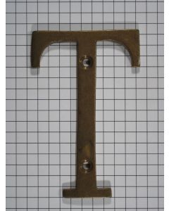Letter T groot, messing antiek 75 mm