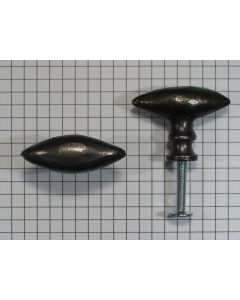 Knop ovaal 37 x 15 mm 'gedeukt' ijzer bl