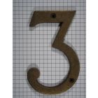 Cijfer 3, groot, messing antiek, 10 cm