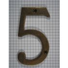 Cijfer 5, groot, messing antiek, 10 cm