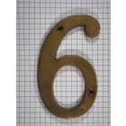 Cijfer 6, groot, messing antiek, 10 cm