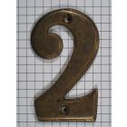 Cijfer 2, klein, messing antiek, 7 cm