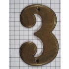 Cijfer 3, klein, messing antiek, 7 cm