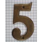Cijfer 5, klein, messing antiek, 7 cm