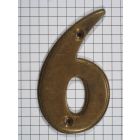Cijfer 6, klein, messing antiek, 7 cm
