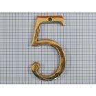 Cijfer 5, groot, geelmessing, 10 cm