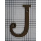 Letter J groot, messing antiek 75 mm