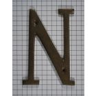 Letter N groot, messing antiek 75 mm