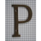 Letter P groot, messing antiek 75 mm