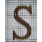 Letter S groot, messing antiek 75 mm