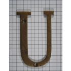 Letter U groot, messing antiek 75 mm