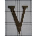Letter V groot, messing antiek 75 mm
